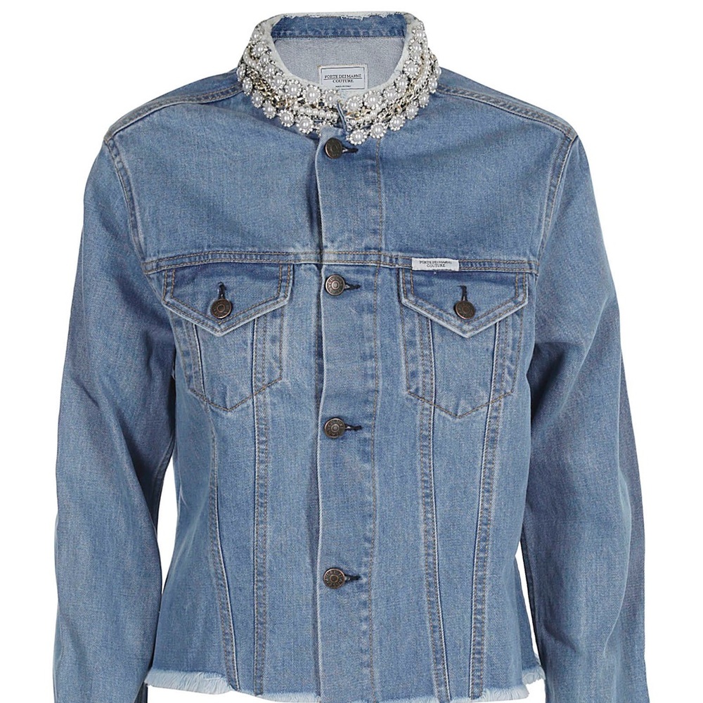 Forte Couture Italy Diamond Neckline Jean Jacket